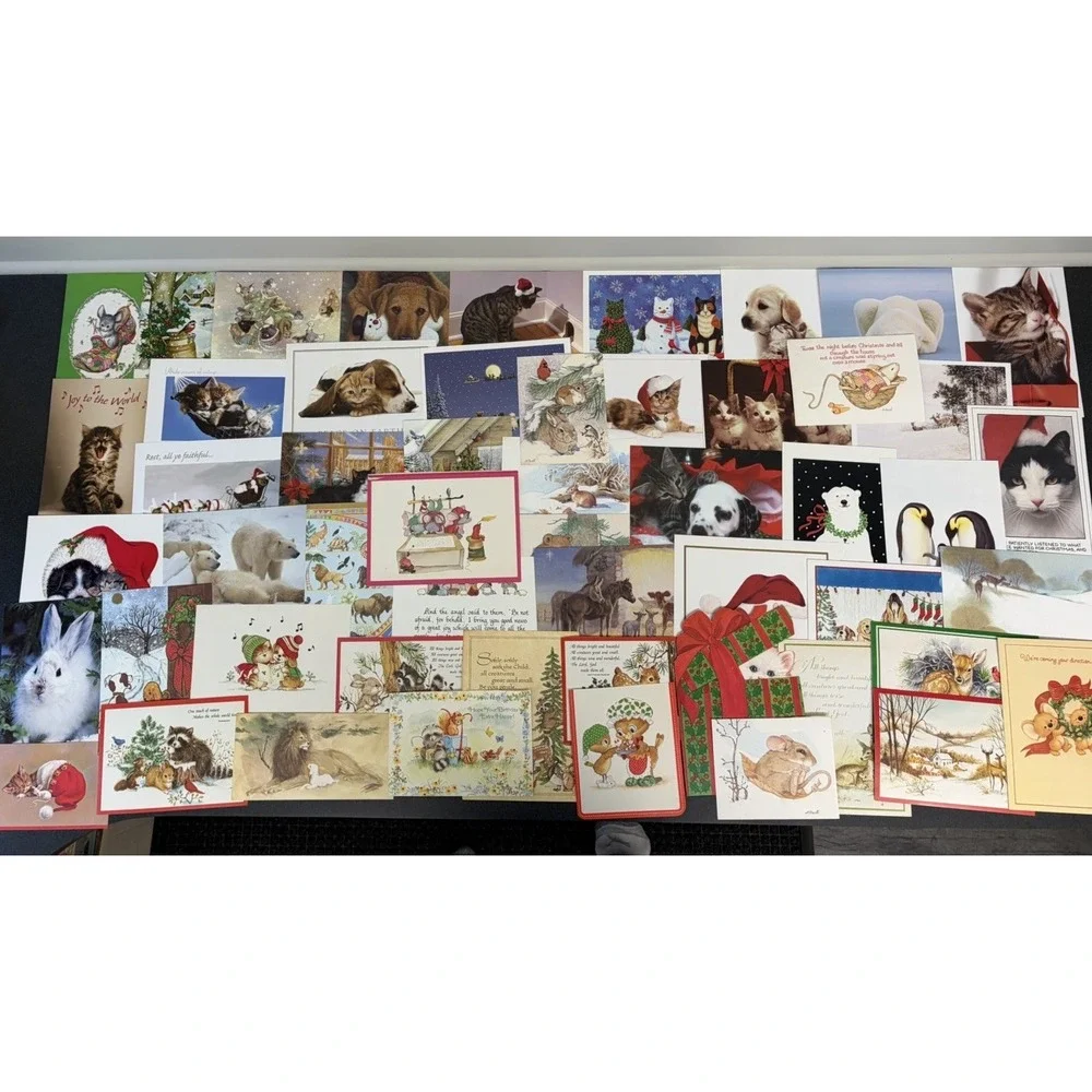Vintage Animal Christmas Cards Fronts ONLY Scrapbooking Crafts Decoupage 50+